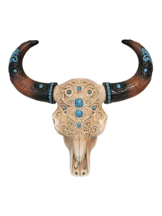 Tooled Skull with Turquoise Inlay - Shippin Texas