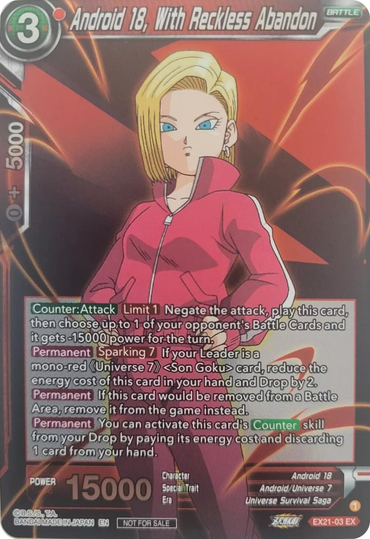 Android 18, With Reckless Abandon (Zenkai Series Pack Vol.1) [TPR - EX21-03] - Shippin Texas