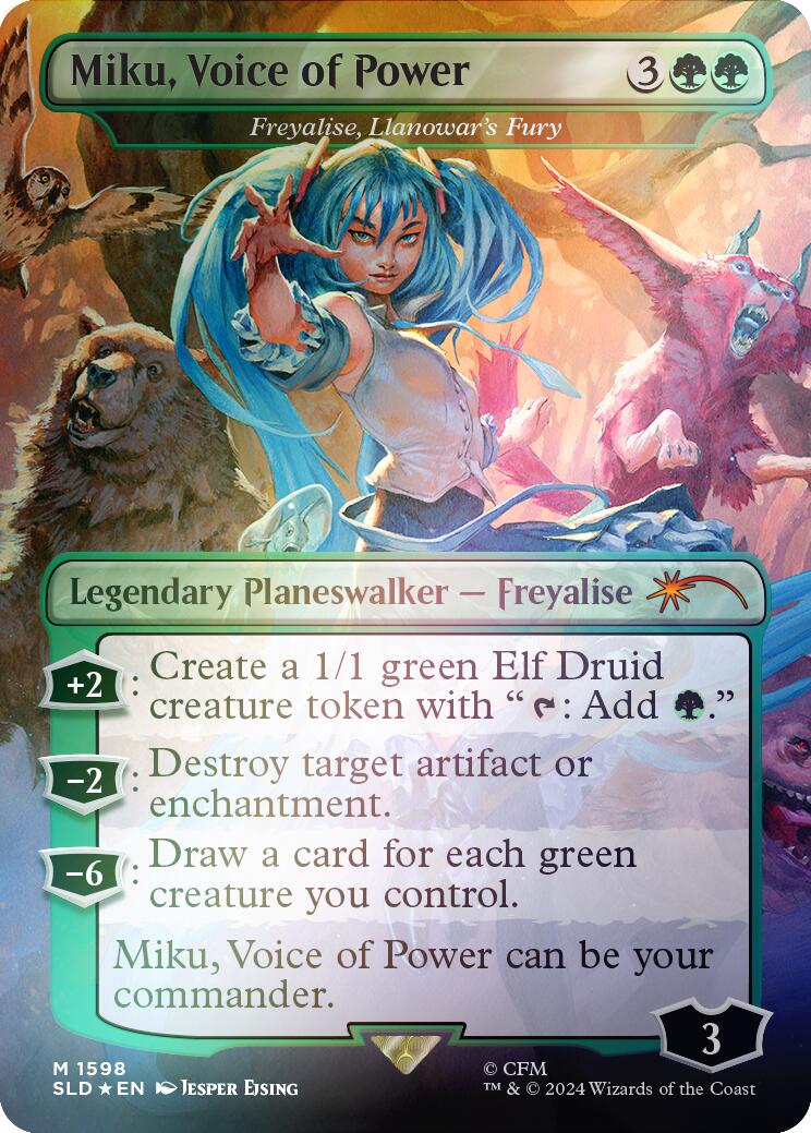 Miku, Voice of Power - Freyalise, Llanowar's Fury (Rainbow Foil) [SLD - 1598] - Shippin Texas