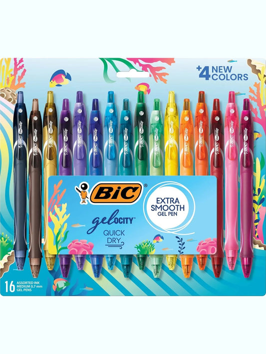BIC Gel-ocity Quick Dry Retractable Gel Pens Medium Point 0.7mm Assorted Inks 16/Pack Shippin Texas