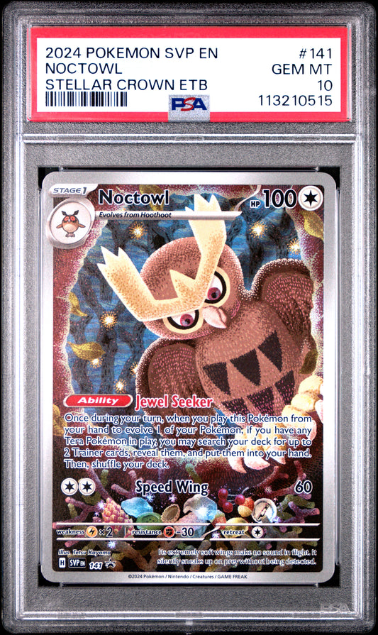 2024 POKEMON SVP EN-SV BLACK STAR PROMO | STELLAR CROWN ELITE TRAINER BOX #141 NOCTOWL | PSA 10