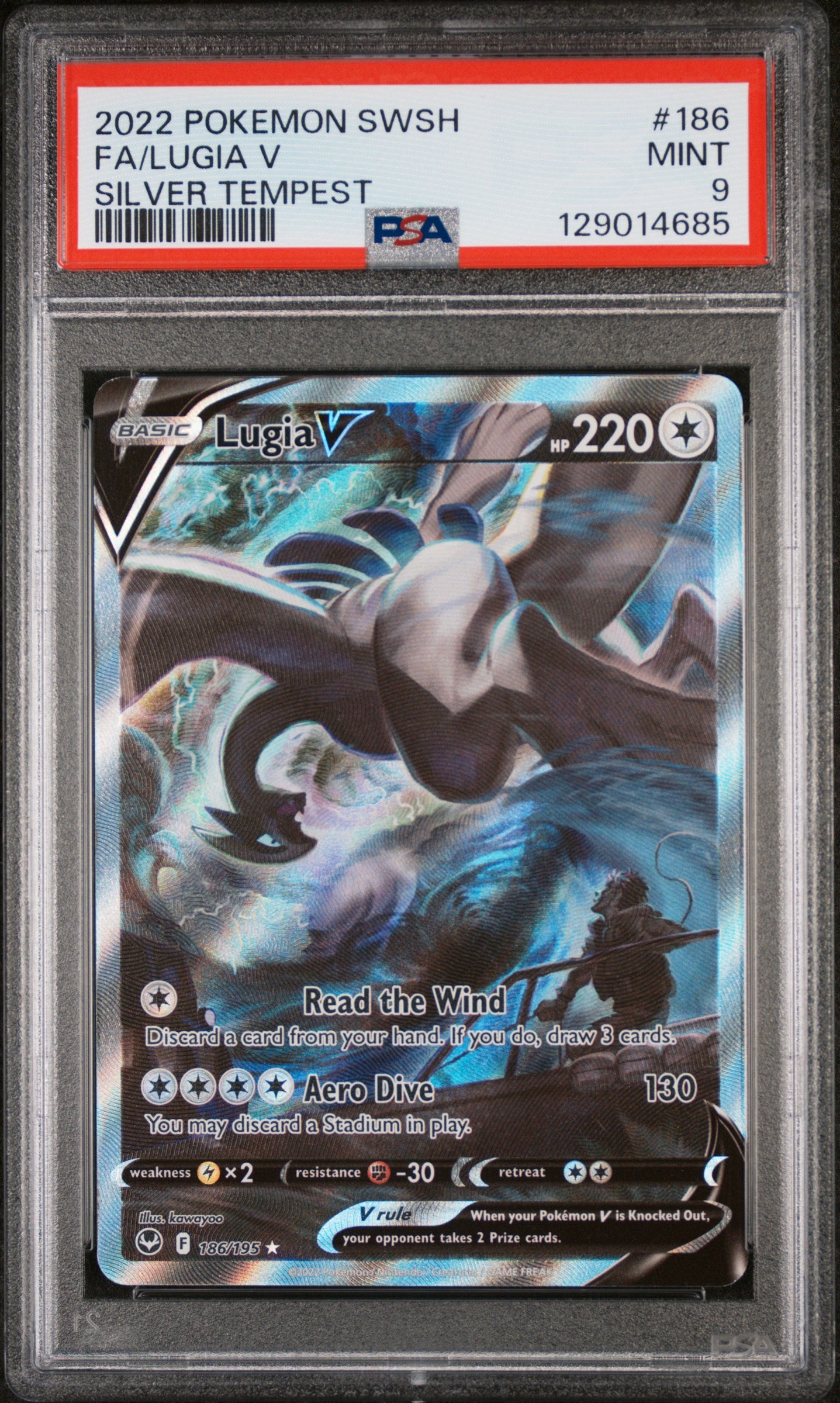 2022 POKEMON SWORD & SHIELD SILVER TEMPEST #186 FULL ART/LUGIA V | PSA 9