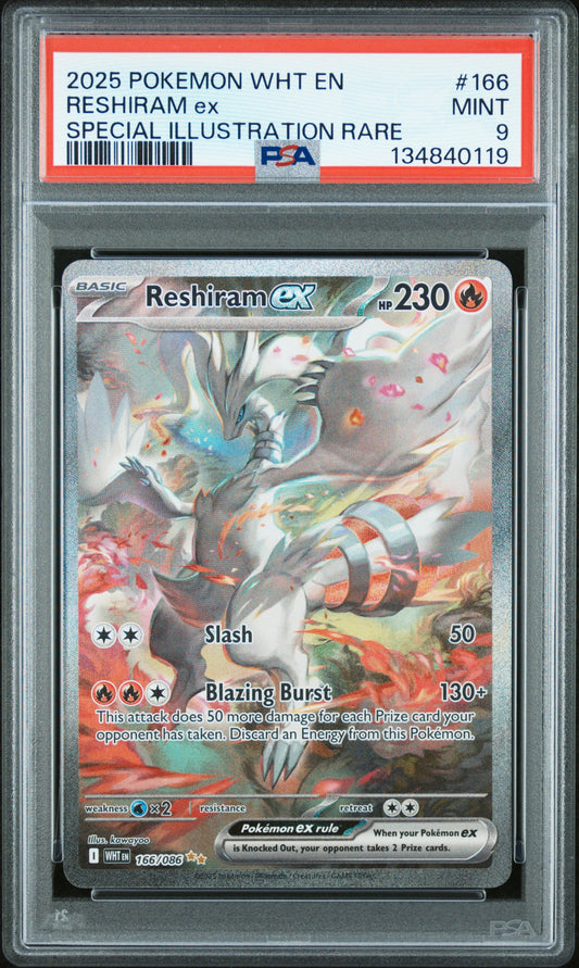 2025 POKEMON WHT EN-WHITE FLARE | SPECIAL ILLUSTRATION RARE #166 RESHIRAM EX | PSA 9
