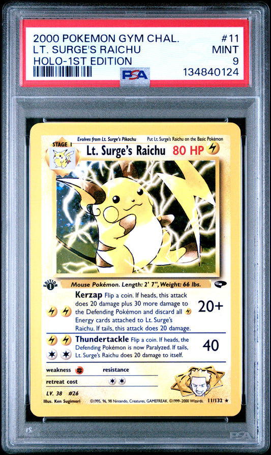 2000 POKEMON GYM CHALLENGE | HOLO-1ST EDITION #11 LT. SURGE'S RAICHU | PSA 9