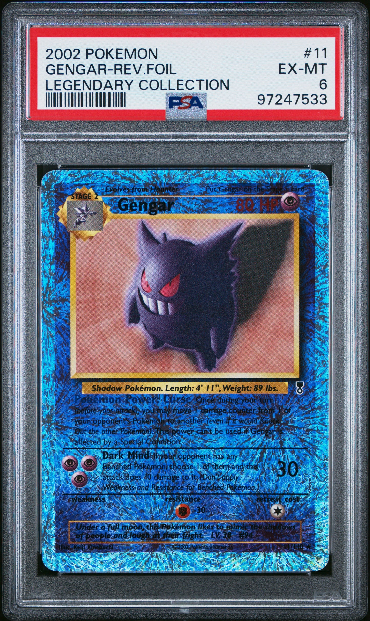2002 POKEMON LEGENDARY COLLECTION #11 GENGAR-REVERSE FOIL | PSA 6