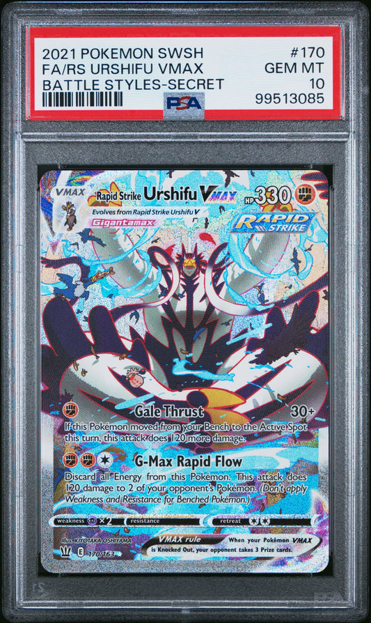 2021 POKEMON SWORD & SHIELD BATTLE STYLES | SECRET #170 FULL ART/RAPID STRIKE URSHIFU VMAX | PSA 10