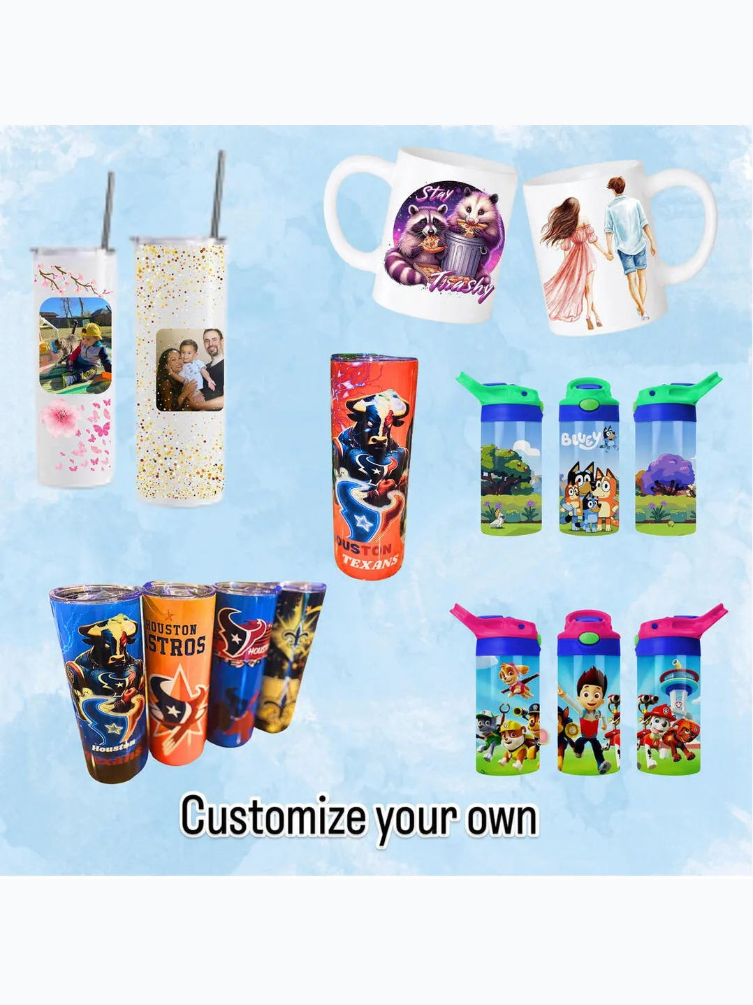 Custom Tumblers, Kids Cups, and Coffee Mugs Shippin Texas